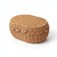 Rattan Box with Lid Portable Woven Box with Lid Stackable for Bathroom