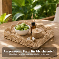 Hand Woven Tray with Handles Handwoven Handle Tray Beige
