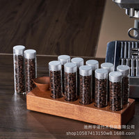 Coffee Bean Storage Tubes with Wooden Display Stand and Funnel, 10-Pack