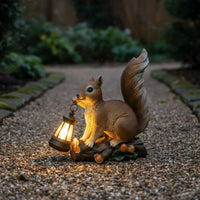 Squirrel Solar Lantern Statue Weather-Resistant for Patio