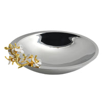 Decorative Fruit Bowl Stainless Steel Fruit Bowl with Ornament Silver Decorative Tray with Ornament for Sideboard