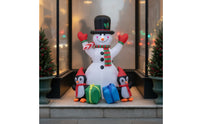 Outdoor Inflatable Snowman with Penguins Festive Snowman with Top Hat Easy Inflation Yard Decoration Oversized for Families, Garden, Lawn