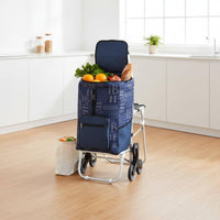 Foldable Shopping Cart with Seat Saving Space Portable Grocery Cart Chair Foldable Trolley for Seniors