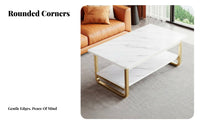 2-Tier Coffee Table Modern Design 2-Tier Rectangular Table Rounded Corners Nordic Design for Homeowners, Office Reception
