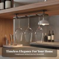 DrillDrillless Installation Under-Cabinet Stemware Rack Easy to Install Under-Cabinet Glass Hanger Space-Saving Design Glassware Holder Rust-Proof for Wine Lovers, Home Entertainers, Homeowners, Dining Room, Restaurant
