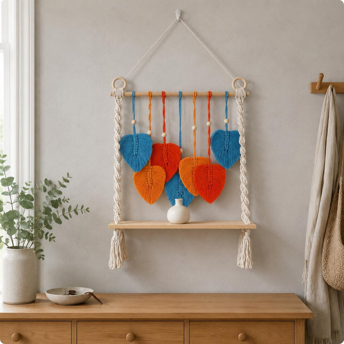 Leaf Wall Tapestry Shelf Space Saving Macrame Wall Hanging Shelf Cotton Cord