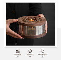Walnut Wood Tea Warmer with Glass Teapot and Candle Heating Base