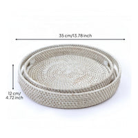 2 Pieces Round Rattan Tray Handwoven for Home Organization