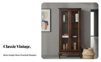 timeless Country design Design Tall Single-Door Hutch Glass Doors book cabinet Multifunctional Display Cabinet Multi-Purpose for Book Lovers, timeless Decor fans, Office Workers, Living Room, Study, Bedroom