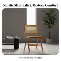 Minimalist Nordic Design Cane Back Dining Chair Breathable Backrest Solid Wood Rattan Chair Thick Cushioned Seat Household Furniture High-Density Foam Cushion for Homeowners, Interior Designers, Business Owners, Living Room, Bedroom, Kitchen, Home Office