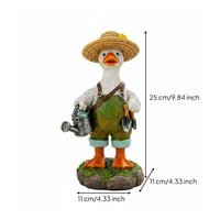Duck Gardener Statue Rural Theme Outdoor Decoration Gift Idea for Balcony, Yard