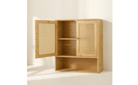 Bathroom Wall Cabinet Space-Saving Wooden Cabinet with Rattan Doors Decorative