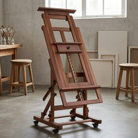 Rolling Studio Easel Horizontal and Vertical Adjustable Large Easel Solid Wood