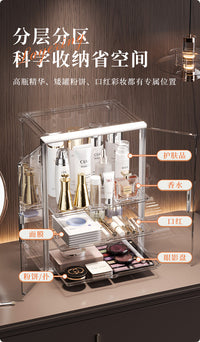 桌面化妆品收纳盒窄款透明防尘护肤品储物柜香水大容量整理置物架