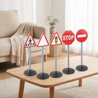5 Pieces Freestanding Road Sign Models Safety Toy Road Signs with Bases Realistic Toy Traffic Signs Sturdy for Teachers, Toddlers, Playroom