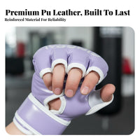 2 Pieces Long-Lasting PU Leather MMA Gloves Adjustable Wrist Support Half Finger Boxing Gloves Shock Absorbing Padding Kickboxing Training Mitts Enhanced Grip for Women, Kids, Muay Thai