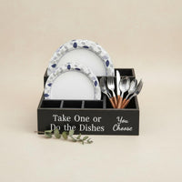 Plate and Utensil Dispenser 6 Compartments Wooden Cutlery Holder for Party Hosts