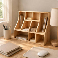 Desktop Storage Organizer Multifunctional Wooden Desk Organizer Shelf Space Saving Curved Divider Shelf