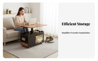 Rolling elevatingTop End Table with Pet Condo Space-Saving Indoor Feline House Rounded Corners for Small Areas, Living Room