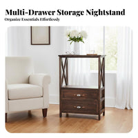 End Table with Drawer and Basket Distressed Finish Bedside Cabinet for Students