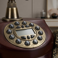 Antique-Style Corded Telephone Brass-Toned Vintage Wired Telephone Ornate Decorative Push-Button Phone