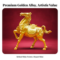 Symbol of Strength & Success Metal War Horse Statue Detailed Craftsmanship Golden Horse Statue for Business Owners, Living Room, Office Desk