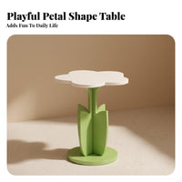 Flower Shaped Side Table Cream Look Flower Shaped End Table Floral Design Nightstand Rounded Edges Household Furniture