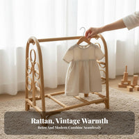 Arched Rattan Clothes Rail Freestanding Garment Stand Hand-Woven Bohemian Decor for Parents, Nursery, Guesthouse, Retail shop