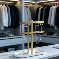 Luxury Black Metal Earring Display Rack with Two Tiers for Home Organization