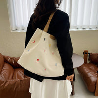 2025 New Large Capacity Canvas Tote Bag with Letter Embroidery, Green/Black/Beige