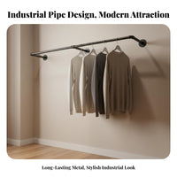 Sturdy and Long-Lasting Industrial Pipe Clothing Rack Space Saving Wall Mounted Clothes Rack Multi-Purpose Wall Mounted Clothes Bar Scratch Resistant for Fashion Designers, DIY Enthusiasts, Boutique, Bedroom, Entryway, Laundry Room