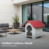 Year-Round Use Weatherproof Dog House Rainproof Pitched Roof Dog House Insulated Outdoor Pet Shelter Robust Construction for Dogs, Feline Owners, Outdoors, Backyard, Garden, Patio
