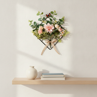 Nordic Style Artificial Dahlia Flower Wall Decor with Iron Grid for Living Room Entrance