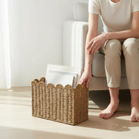 Paper Rope Magazine Basket Decorative Woven Magazine Holder Space-Saving Paper Rope Book Basket for Office