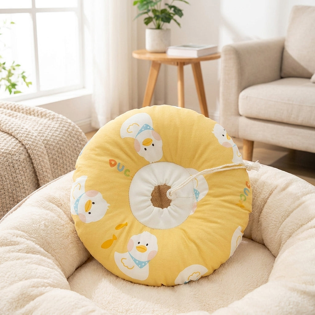 Pet Cone for Dogs and Cats, Cartoon Pet Cone with Drawstring, Textile Donut After Surgery to Prevent Bite Lick, Universal Fit Pattern