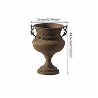 Metal Urn Planter Weathered Iron Planter Ornate Handles for Courtyard