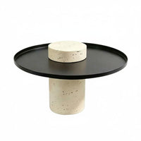 Round Pedestal Tray Black and Cream Round Pedestal Riser Neutral House Decoration for Desk