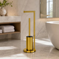 Bathroom Tissue Holder with Brush Gold Finish Bathroom Organizer Anti-Slip Base