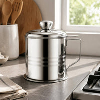 Stainless Steel Oil Filter Pot Easy to Clean Grease Storage Can for Home Kitchen