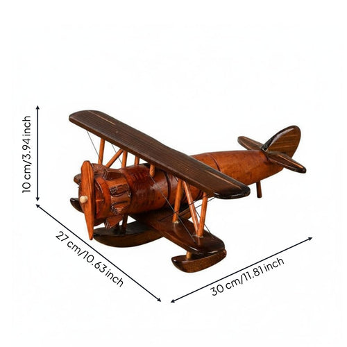 Wooden Biplane Model Rustic Finish Vintage Wood Airplane Decor Handmade Look