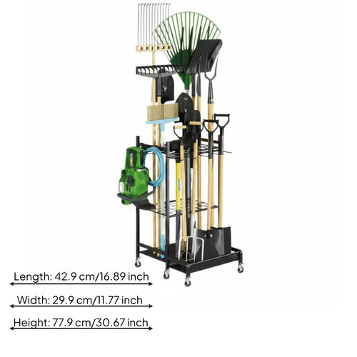 Wheeled Tool Rack Black Garden Storage Universal Multi-Shelf for Garage