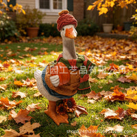 跨境新品 Autumn Pumpkin Duck Ornament 秋日南瓜鸭子树脂工艺品