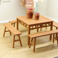Miniature Long Bench Model Highly Detailed Miniature Table and Bench Set Pre-Assembled 1:18 Scale Doll Furniture for Hobbyists