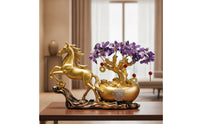 Horse Figurine with Money Tree Feng Shui Horse Statue with Wealth Vessel Good Luck for Homeowners, Collectors, Living Room, Entryway
