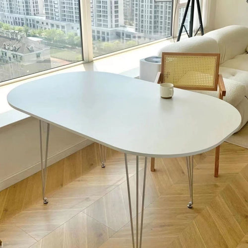 White Oval Dining Table Oval Table Man-made Marble Table Kitchen Table Hairpin Legs Tabletop with Nordic Minimalist Design Suitable for Families Homeowners Living Room Eatery