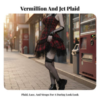 Red Black Plaid Mini Dress Vintage Inspired Goth Plaid Dress 3-Piece Set