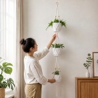 Macrame Hanging Planter, Hand-Woven Cotton Rope Plant Hanger, Bohemian Hanging Basket for Indoor Outdoor