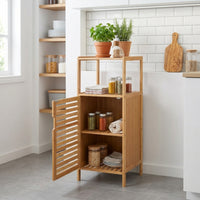 Bamboo Shelf with Cabinet Vertical Bamboo Floor Cabinet Slim for Bathroom