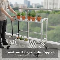Multi-Tier Flower Trolley Easy Assembly Tiered Planter Trolley Slatted Shelves