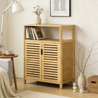 Bamboo Storage Cabinet Sturdy Cabinet with Slatted Doors Easy to Maintain